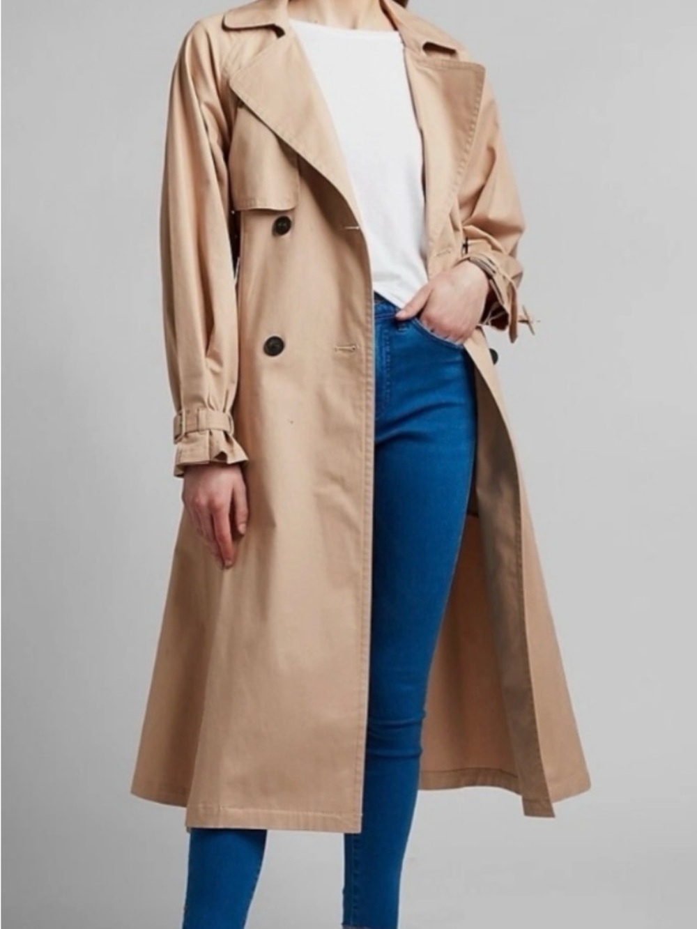 Express Womens Tan Double-Breasted Trench Coat